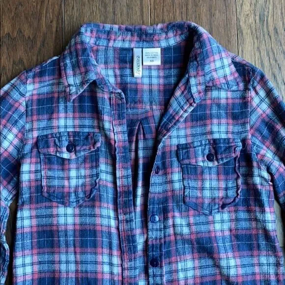 Navy Blue White and Red Flannel Plaid Shirt - Picture 5 of 5